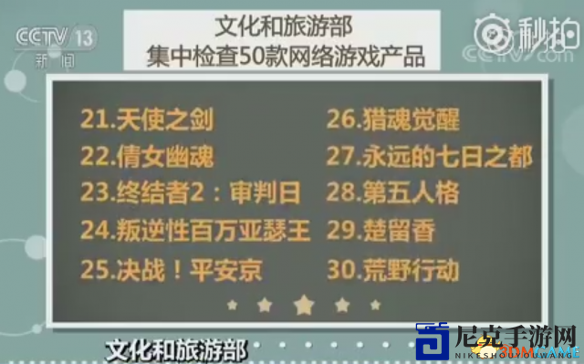 文化和旅游部严查网游市场 集中排查50款网络游戏